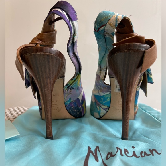 MARCIANO - Gorgeous Floral Colourful Sling Back Heels - Open Toe - Picture 6 of 13